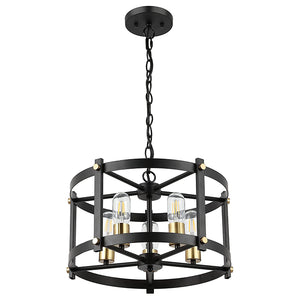 5 light round drum chandelier farmhouse metal adjustable hanging pendant light