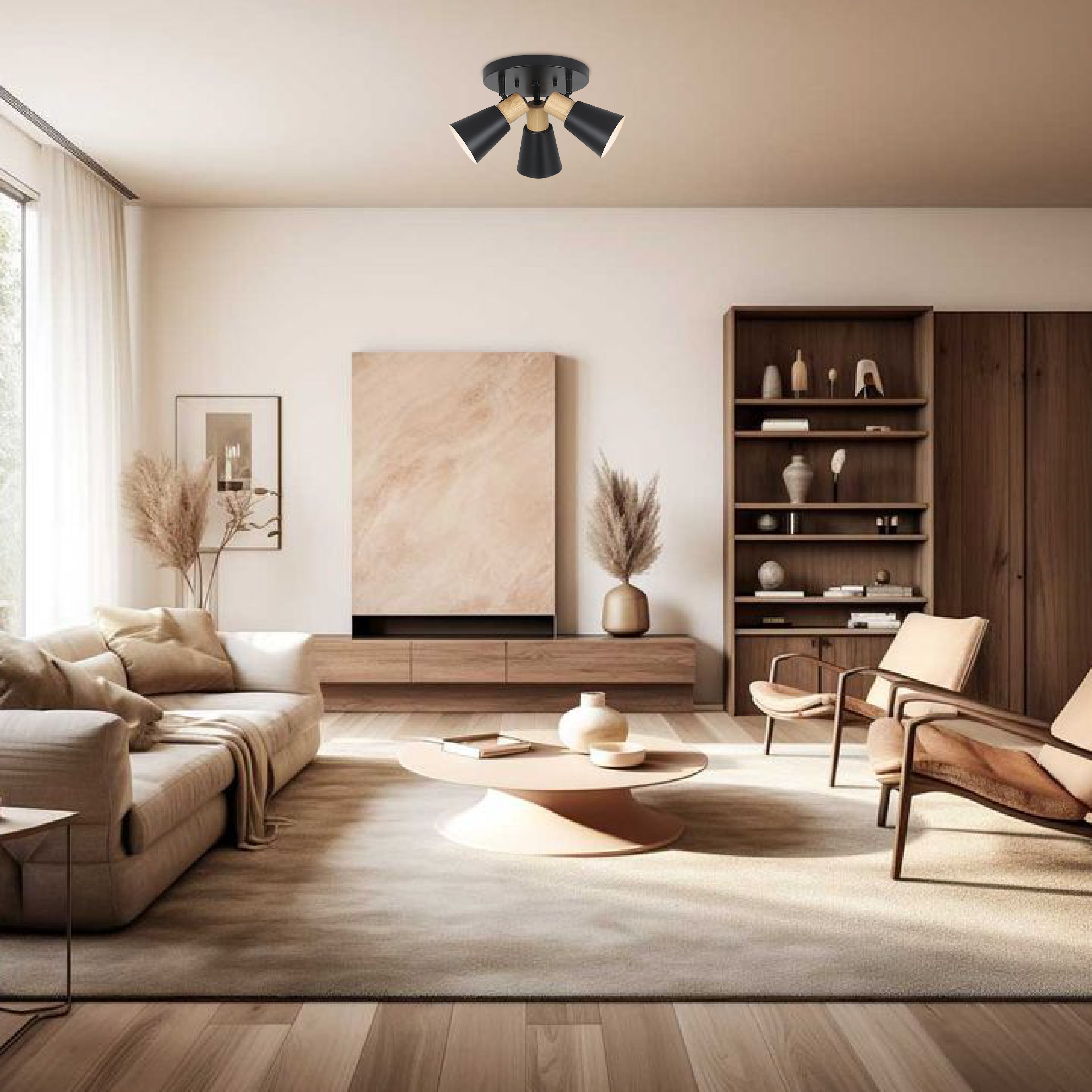 3-Lights vintage fixtures lamp black and natural ceiling light steel and wood kitchen light