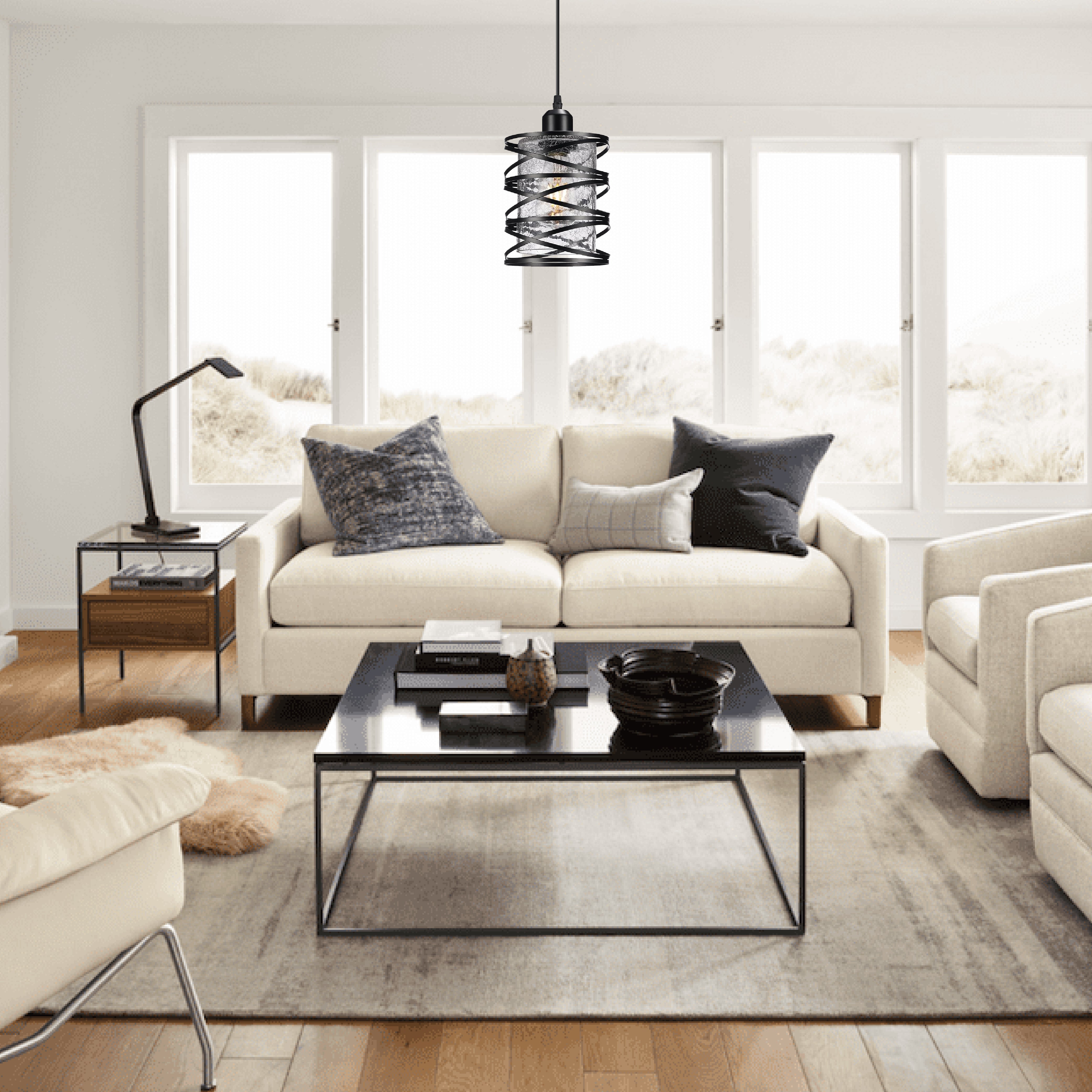 2 Pack industrial island lights black and ‎clear fixtures light glass and iron pendant lights