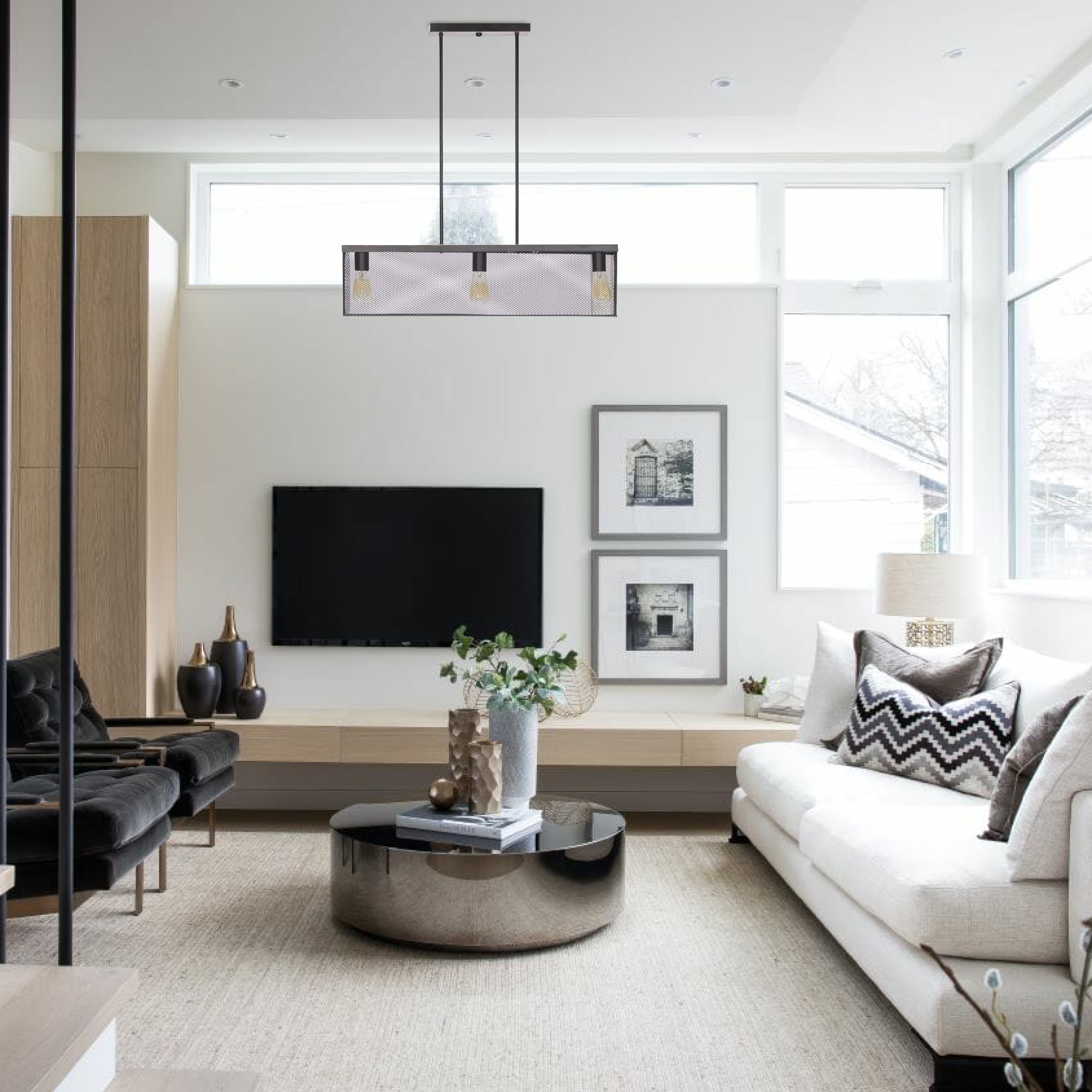 Satin black hanging light metal island lights mesh shade pendant lights