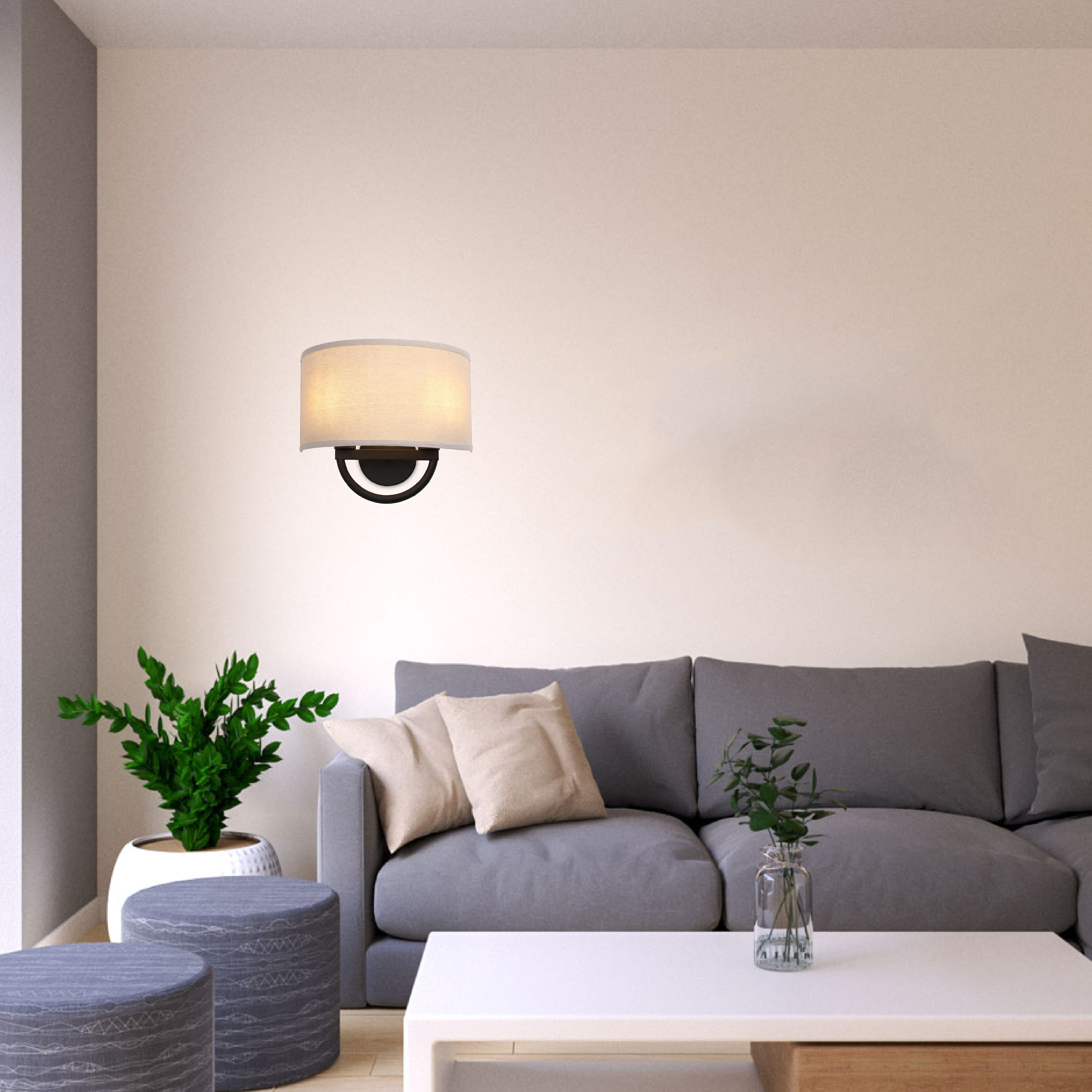 2-Lights industrial  sconce light black and white wall lighting iron and fabric fixture light