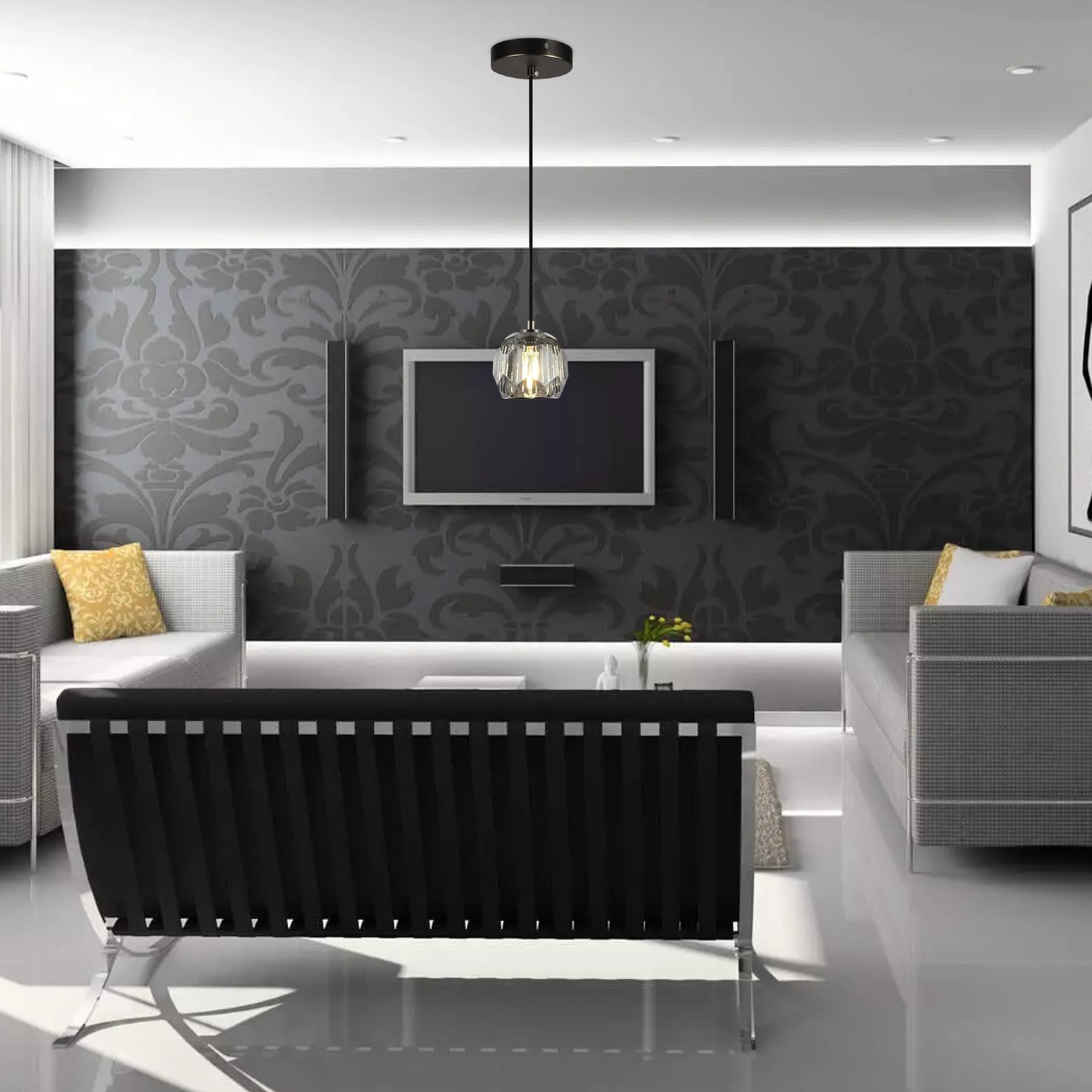 Adjustable braided cord kitchen light ‎black and smoke light fixture metal and crystal pendant light
