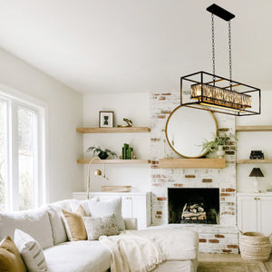 6-Light rectangle pendant light Black crystal chandelier lights farmhouse kitchen light