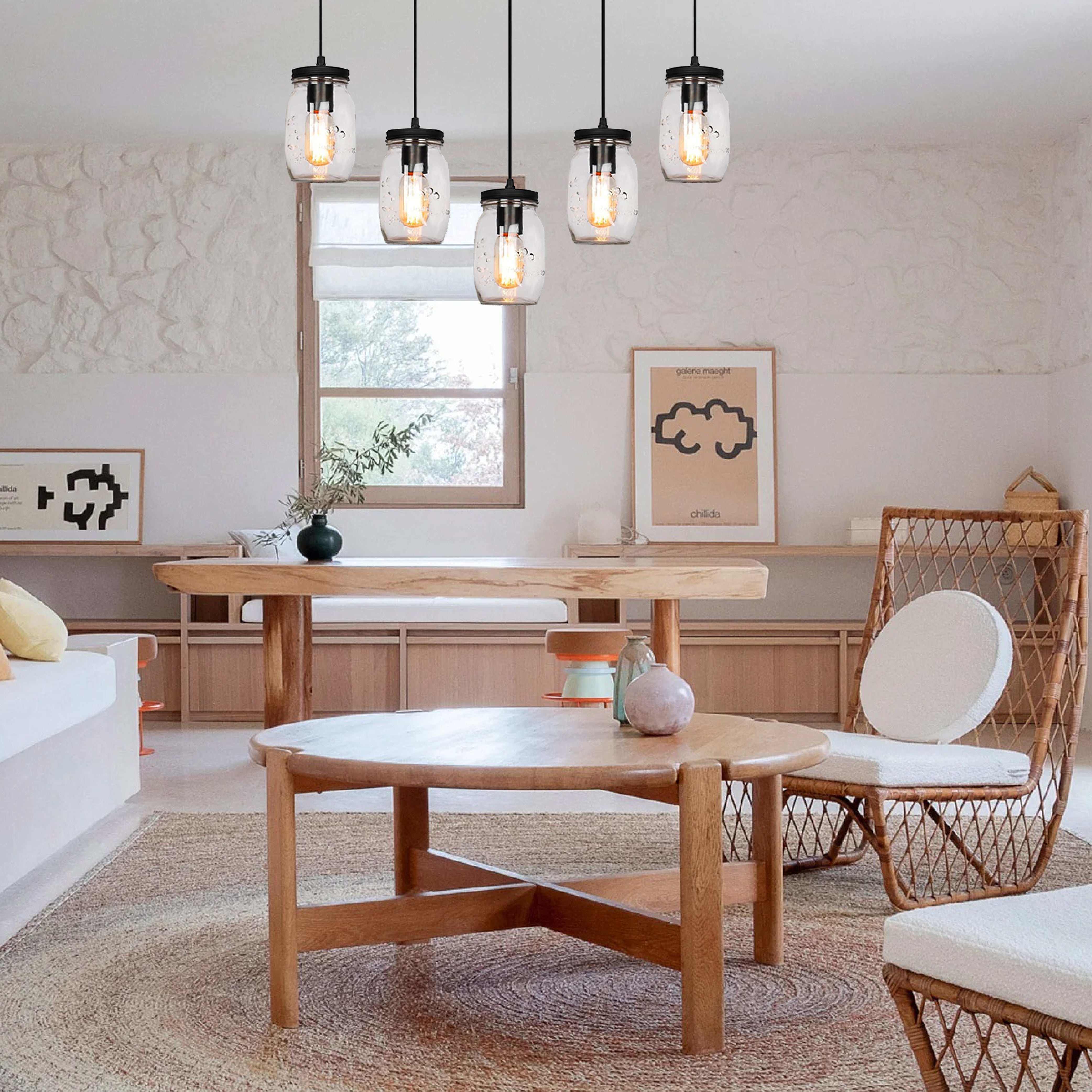 5-Light farmhouse lightning fixture black kitchen lighting glass and metal pendant lights
