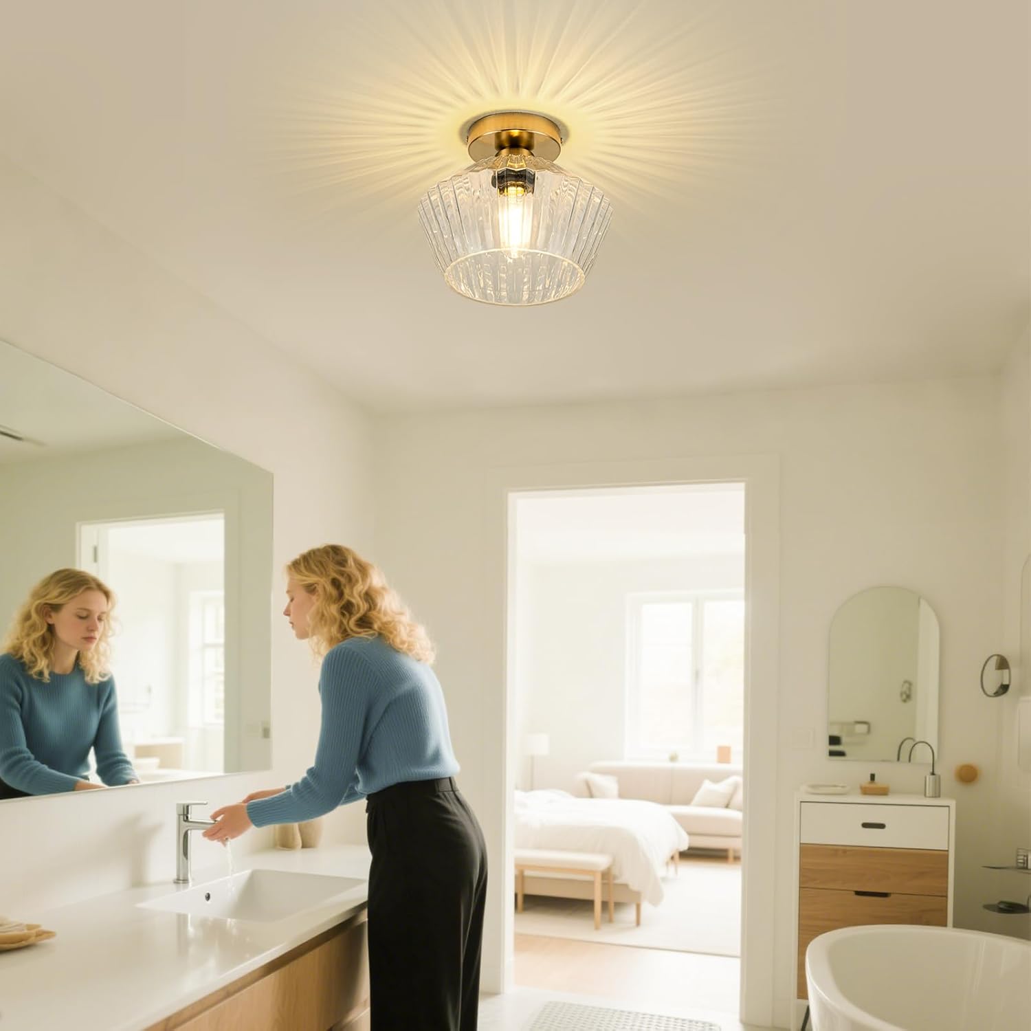 Led ceiling light brass+clear fixture light glass, metal hallway light