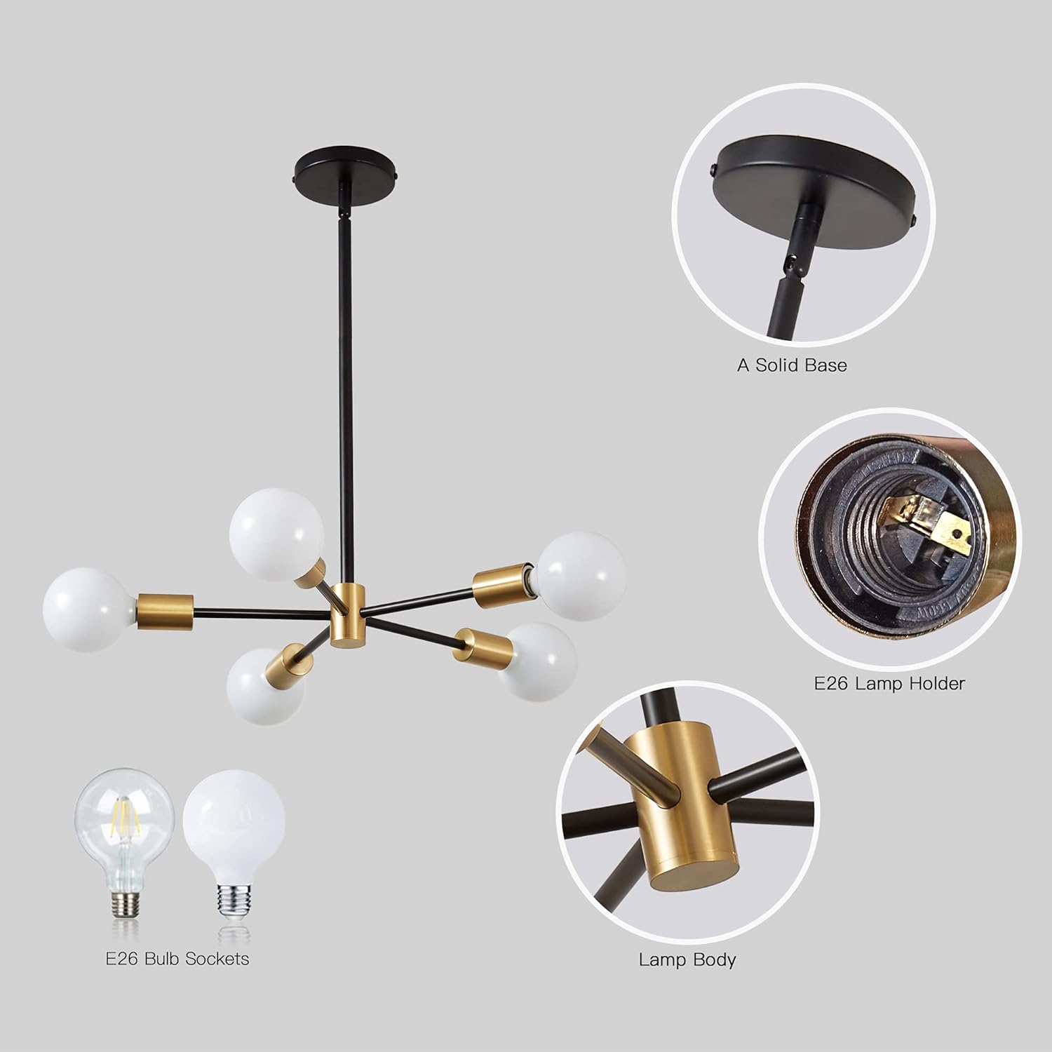 5-light sputnik ceiling light black & gold pendant light metal hanging light