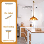 Adjustable hanging light amber pendant light brass, glass kitchen light