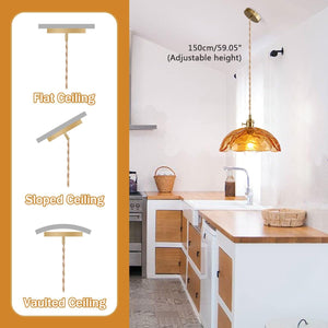 Adjustable hanging light amber pendant light brass, glass kitchen light