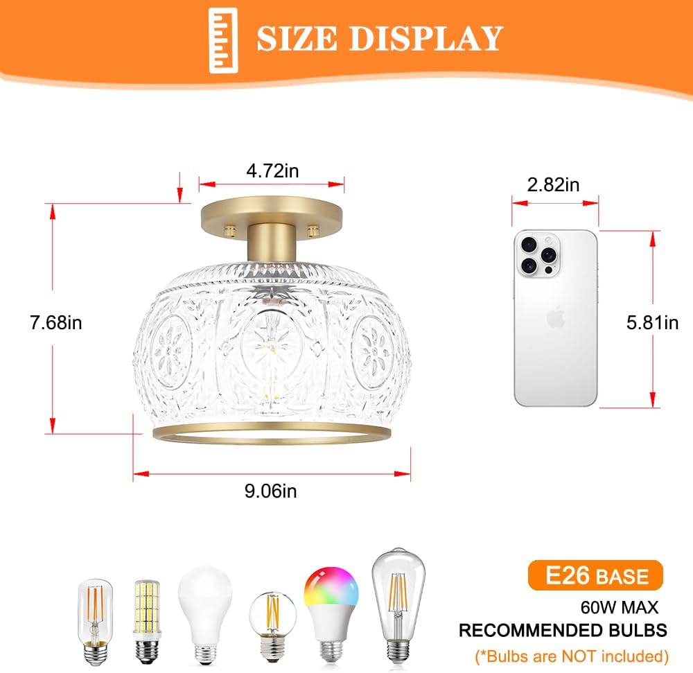 Vintage flush mount light gold hallway light metal bathroom lights