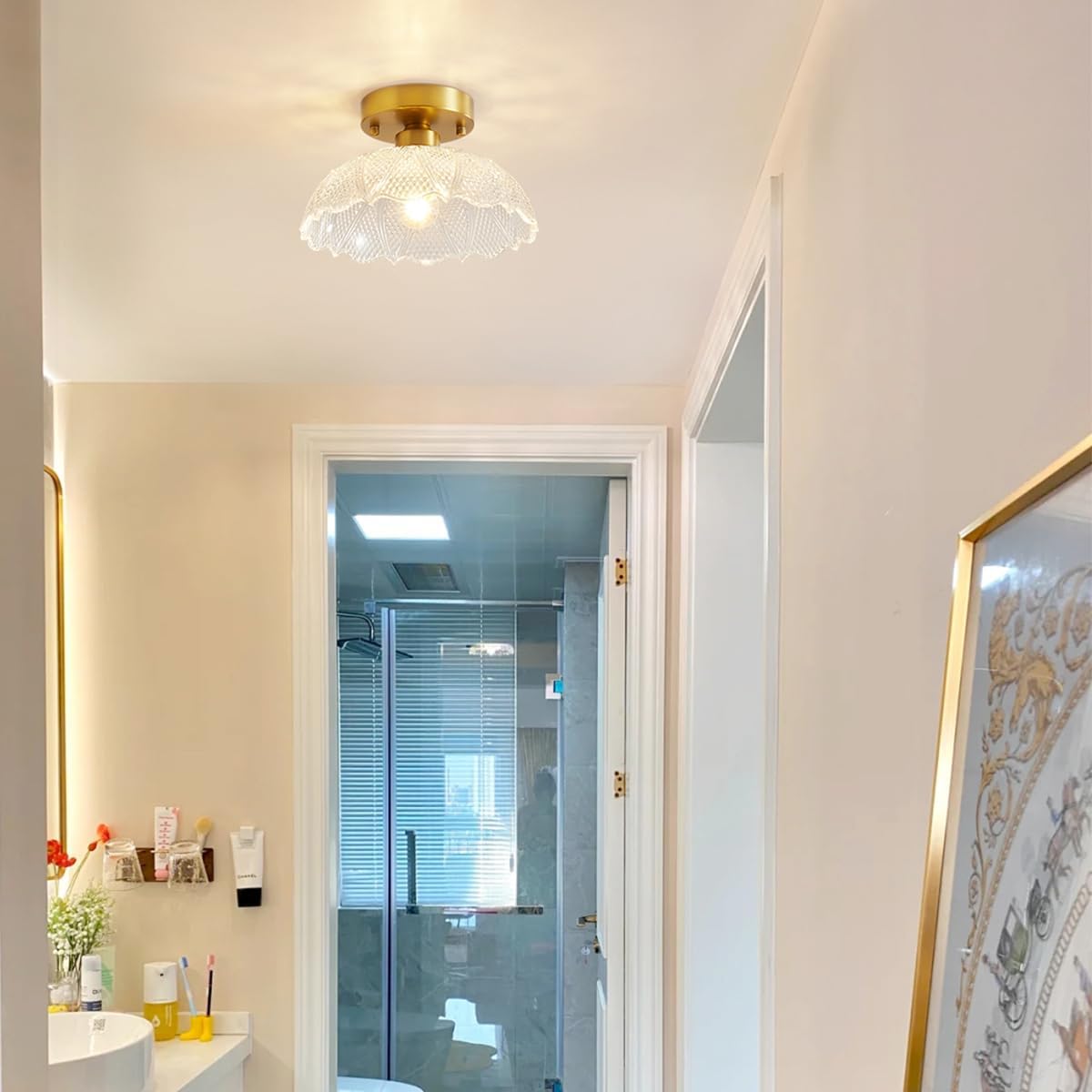 Vintage  entryway light gold ceiling light glass fixture light