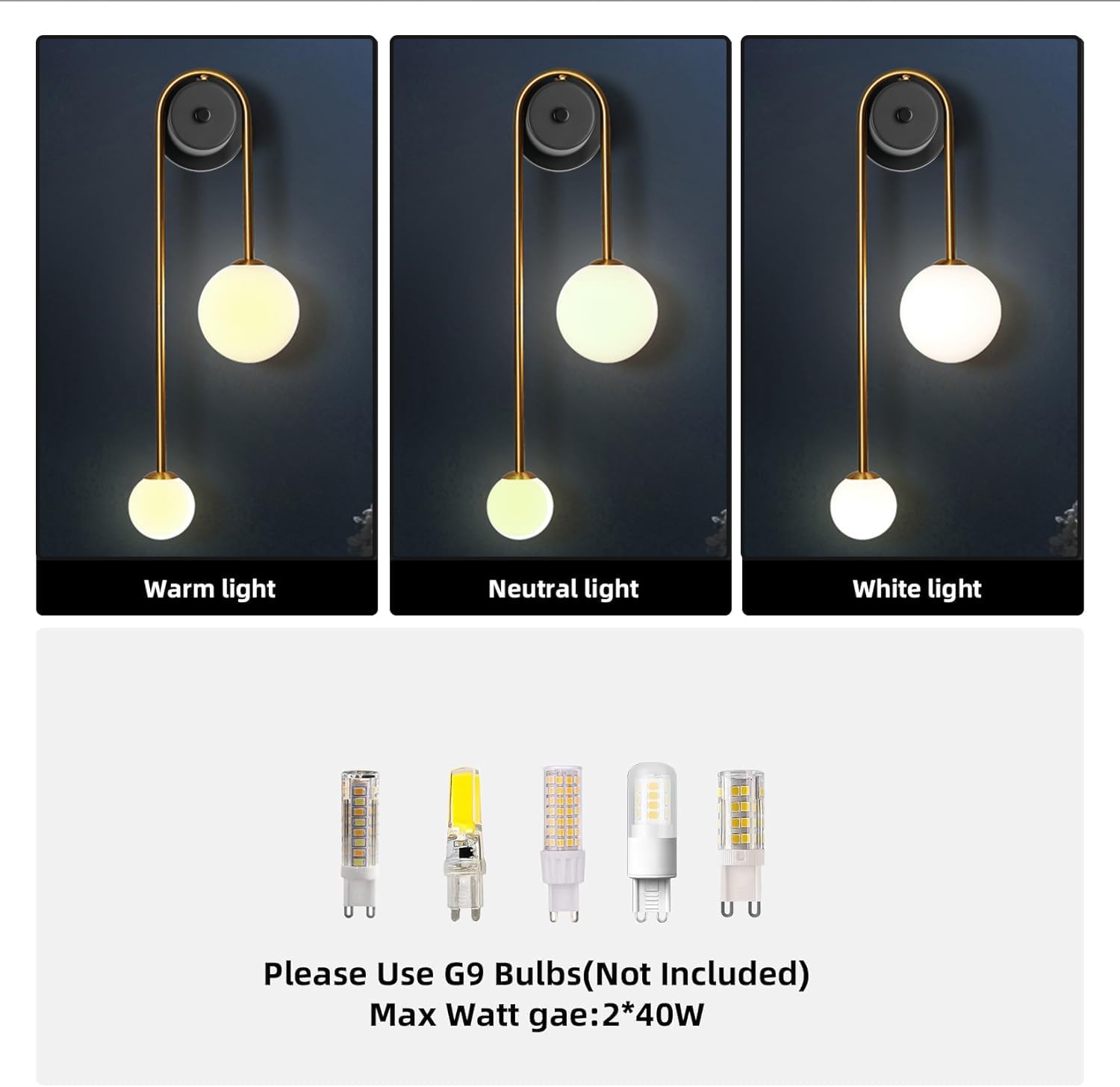 U-shape wall light gold fixture light metal bathroom light