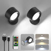 2 pcs battery operated light black rotation light plastic, metal wall light