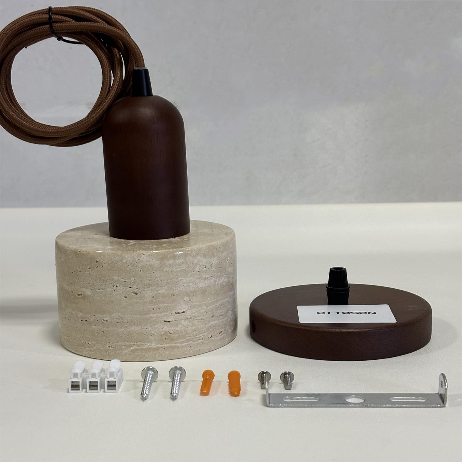 Vintage pendant light brown cylinder light wood, metal kitchen island light