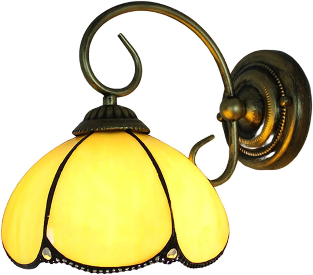 8 inch vintage wall light yellow mounted light glass, iron hardwired light