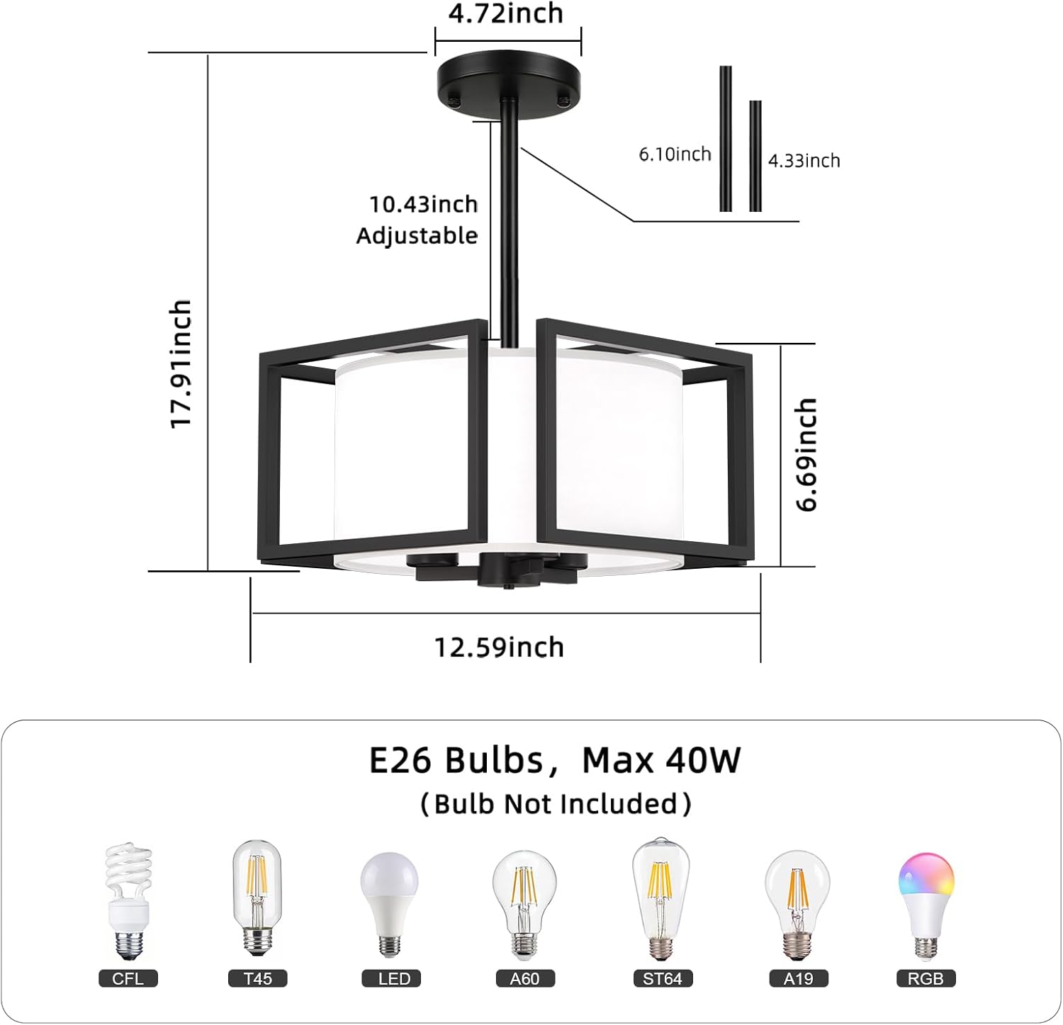 Modern ceiling light black drum light metal+farbic hallway light