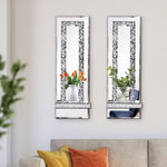 Set of 2 candle light silver wall light wood, mirror & glass decor light