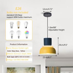 Industrial dining room light yellow and blue hanging light aluminum acrylic pendant light