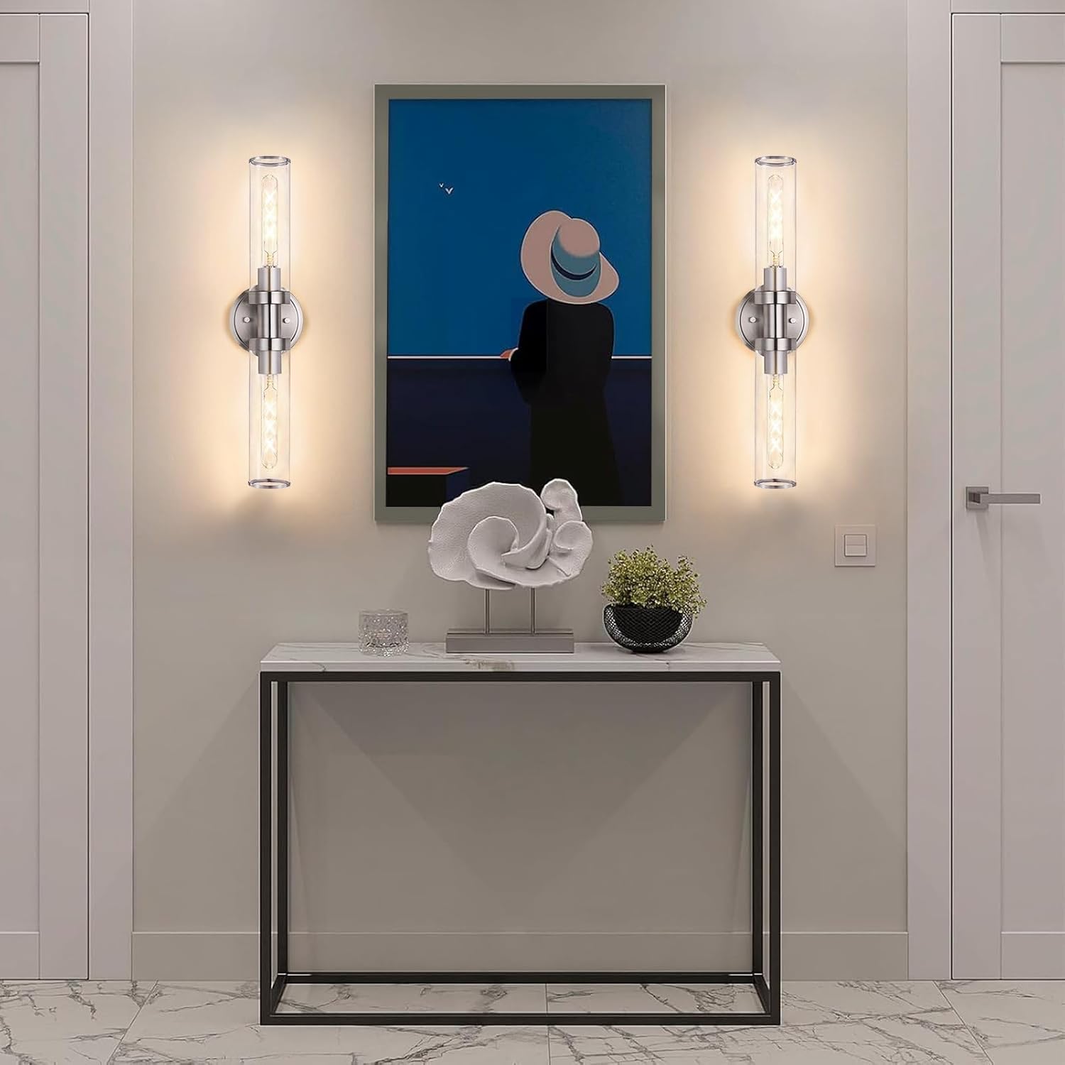 2 light vanity light nickel hallway light glass, metal wall light