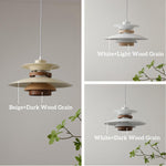 Adjustable dining room light beige+dark wood pendant lamp wood, metal hanging light