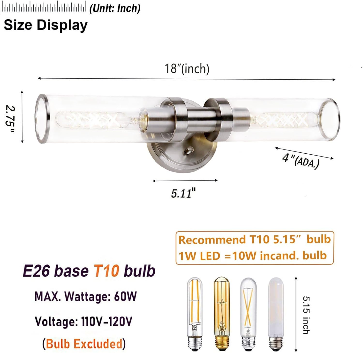 2 light vanity light nickel hallway light glass, metal wall light
