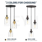 3-light pendant light black & gold hanging lamp glass, metal corridor light