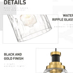 2 pack hanging light black & gold hallway light  glass metal pendant light