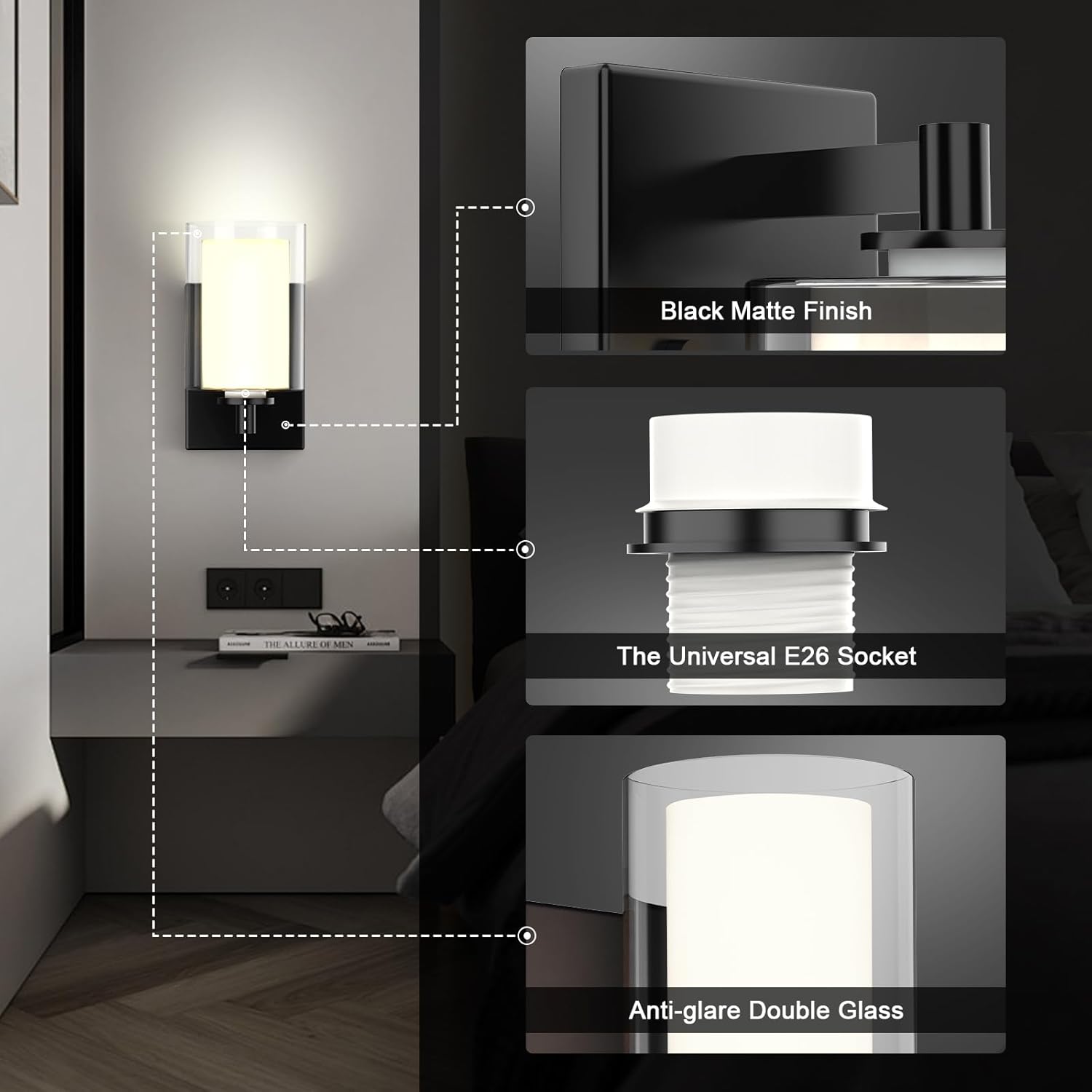 2 modern wall light black vanity lights glass bathroom light