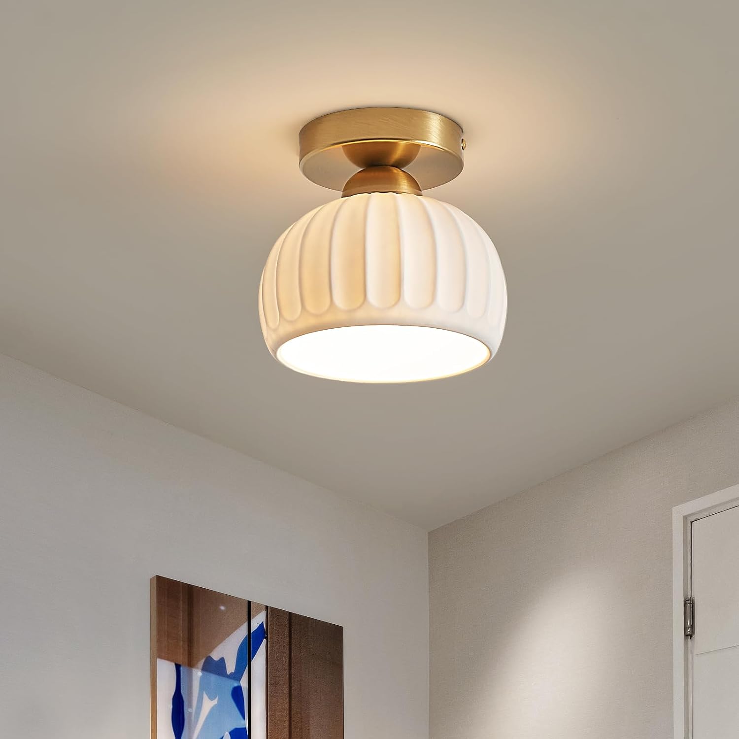 2 pack ceiling light gold flush mount light ceramic, iron porch light