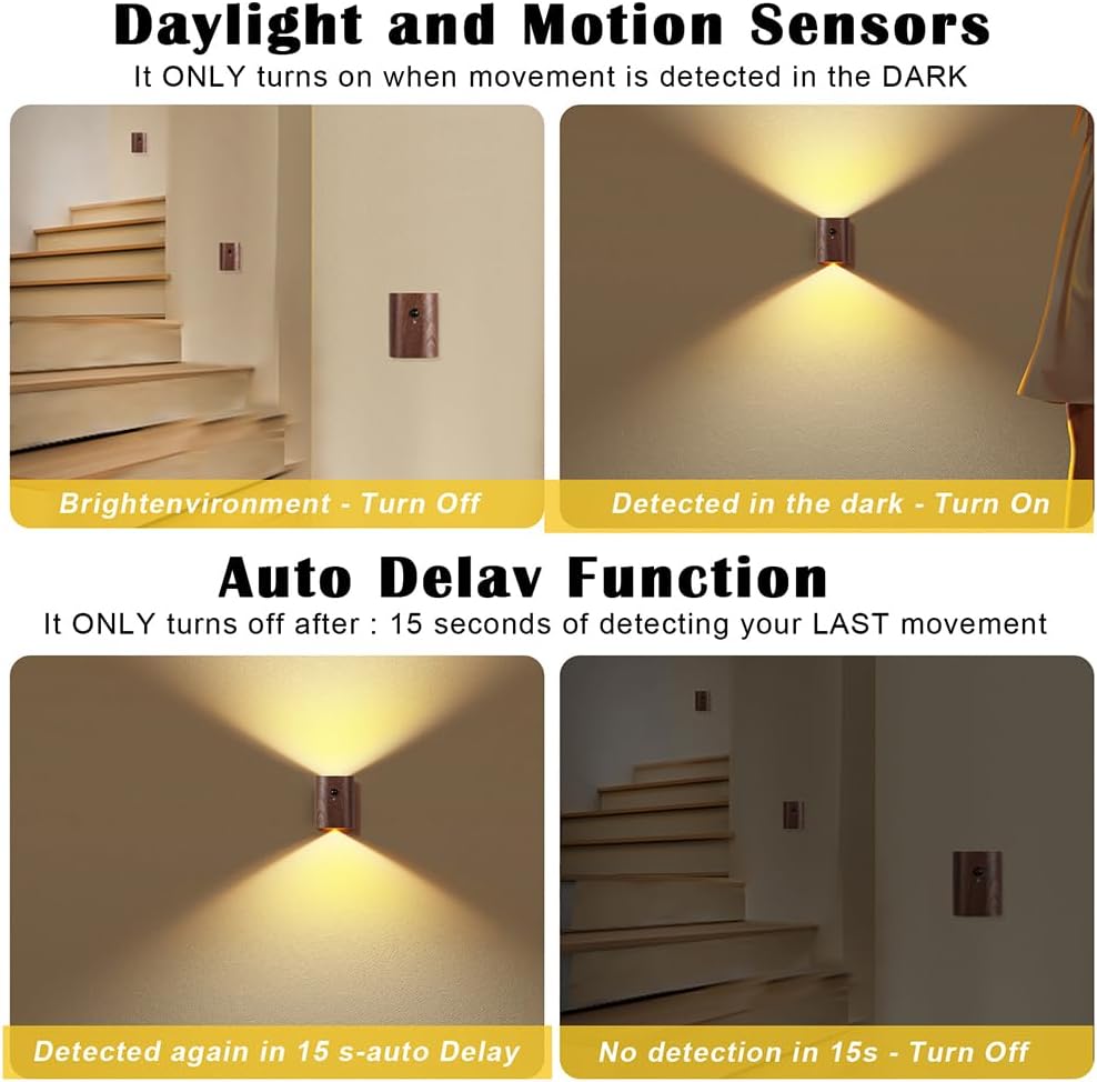 Led stairs night light walnut wall lights plastic motion sensor light ...