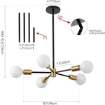 5-light sputnik ceiling light black & gold pendant light metal hanging light
