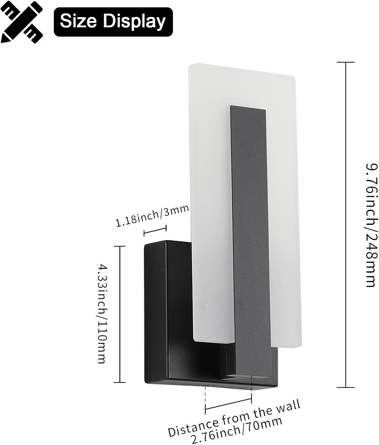 Led  2 pack wall light black hallways light metal bedrooms light