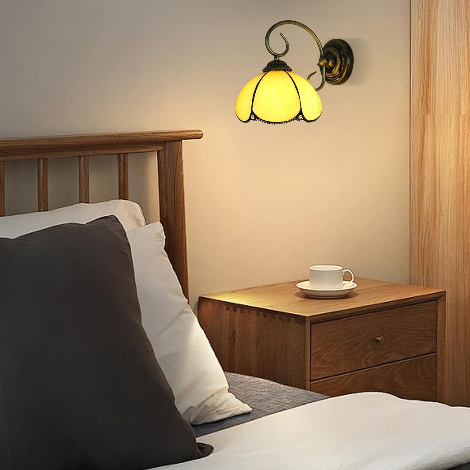 8 inch vintage wall light yellow mounted light glass, iron hardwired light