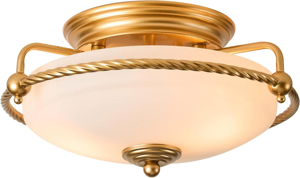 2-light flush mount light brass kitchen light glass, metal ceiling light