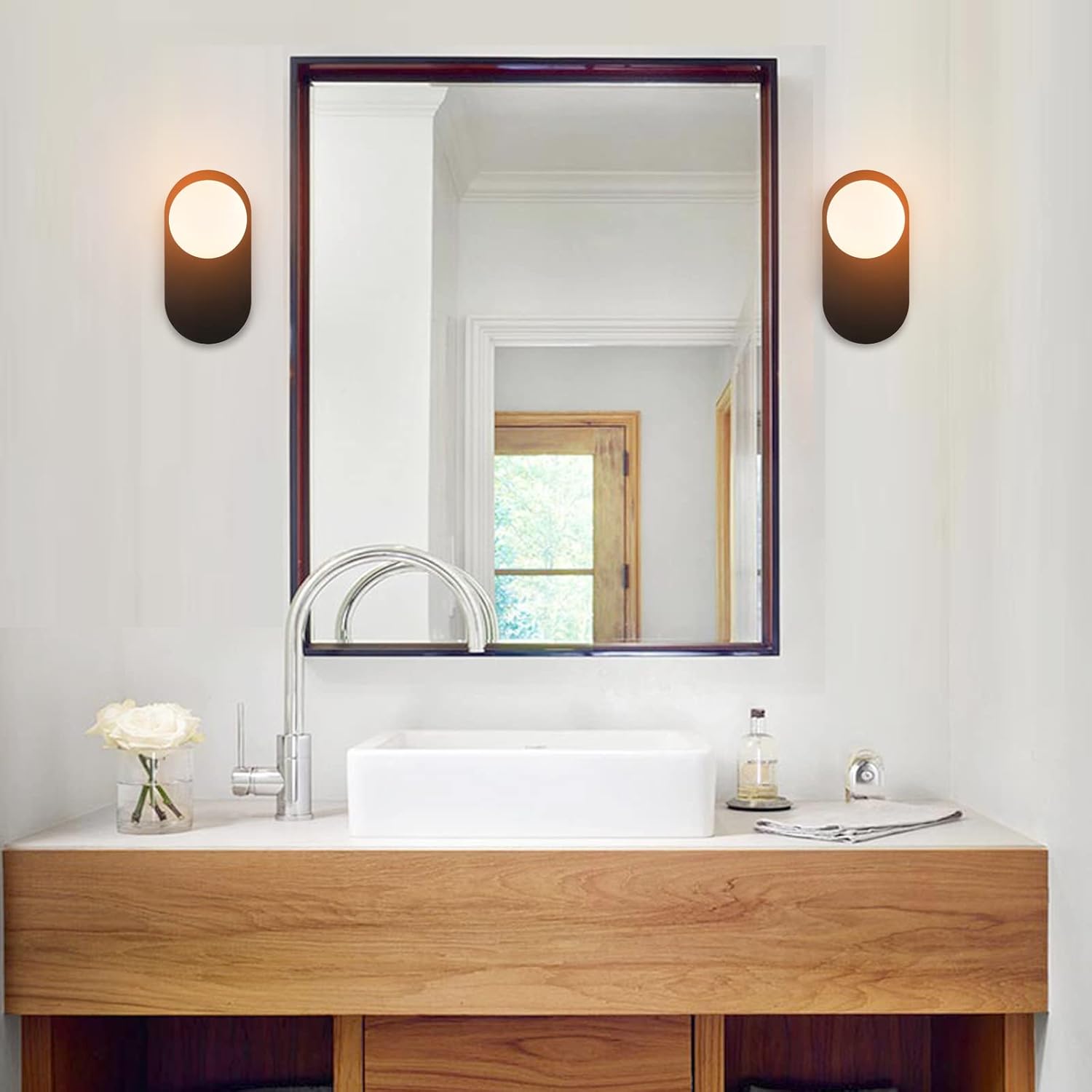 Set of 2 vanity light black mount light glass, metal wall light