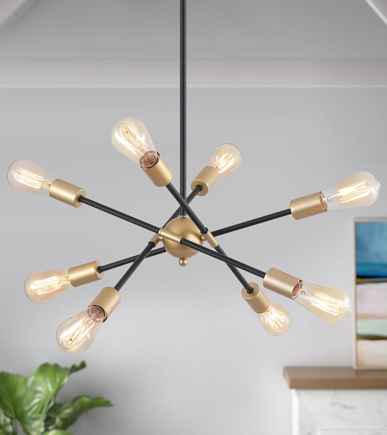 8 lights pendant light black and gold entryway light iron sputnik light
