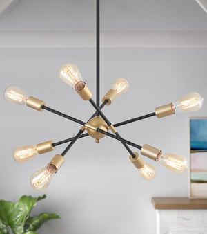 8 lights pendant light black and gold entryway light iron sputnik light