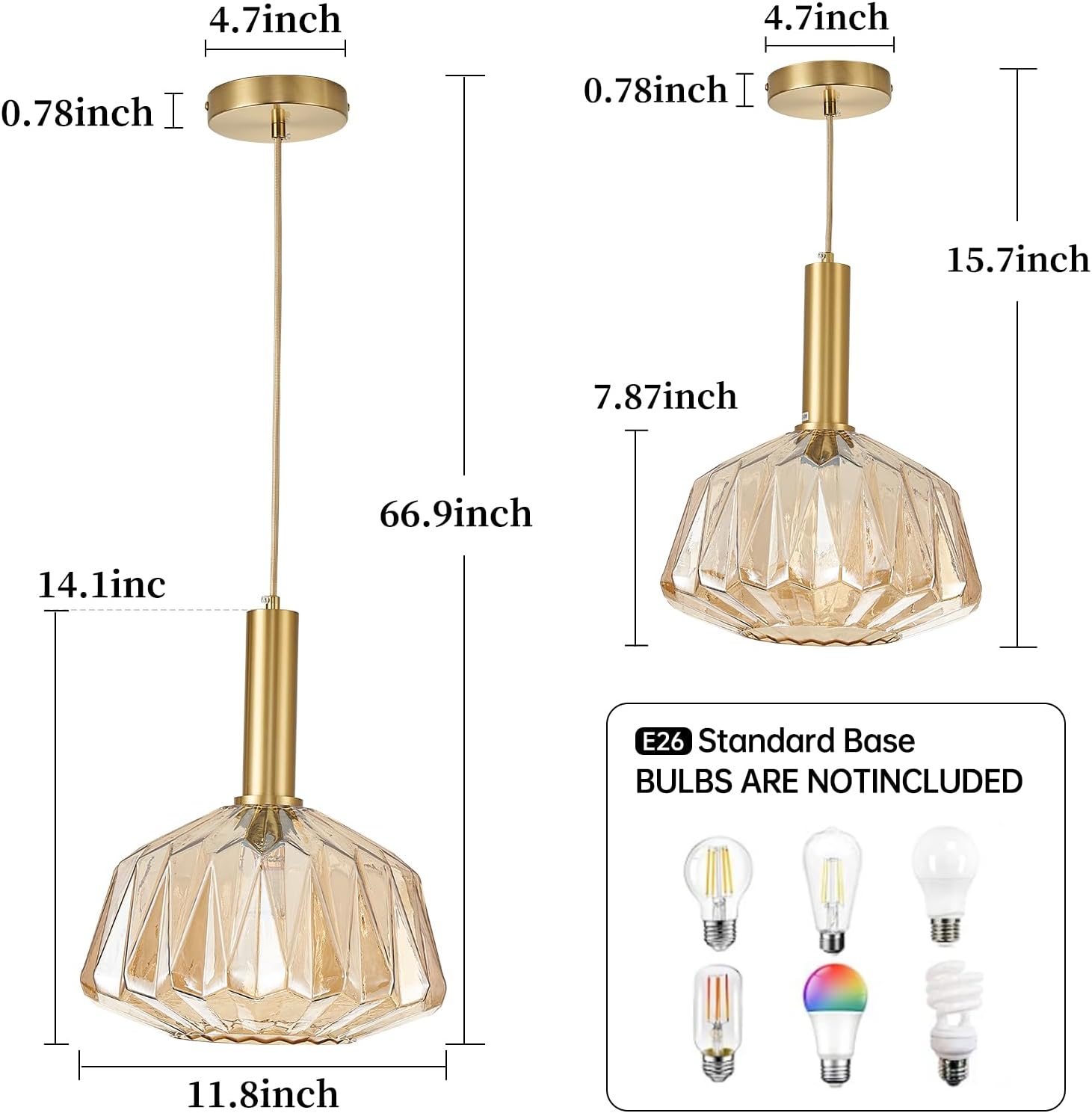 11.81" modern hanging light amber bedroom light glass, metal pendant light