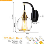 1-light wall light clear fixture light glass, metal vanity light
