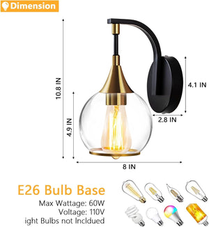 1-light wall light clear fixture light glass, metal vanity light