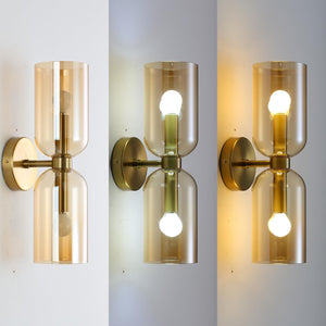 2-light vanity light amber decor lights glass, metal wall light