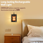 Set of 2 wall light black hallway light metal, faux wood bedroom light