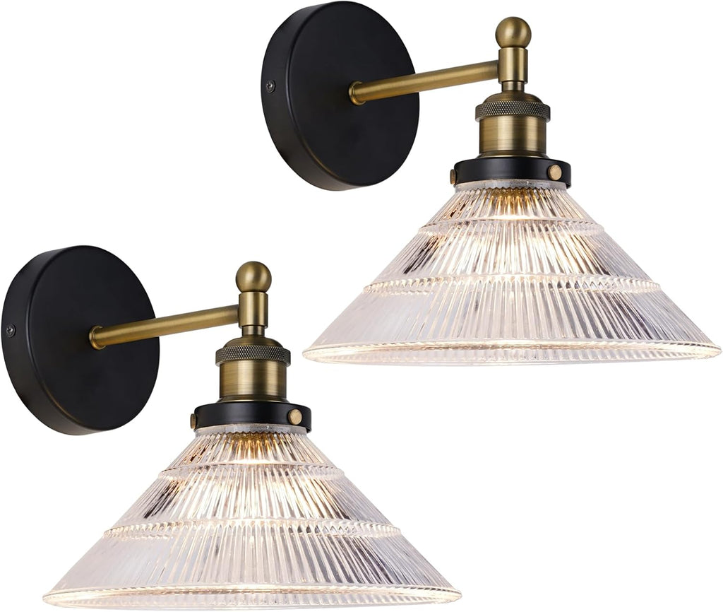 Set of 2 hallway light black vanity light glass & metal wall light