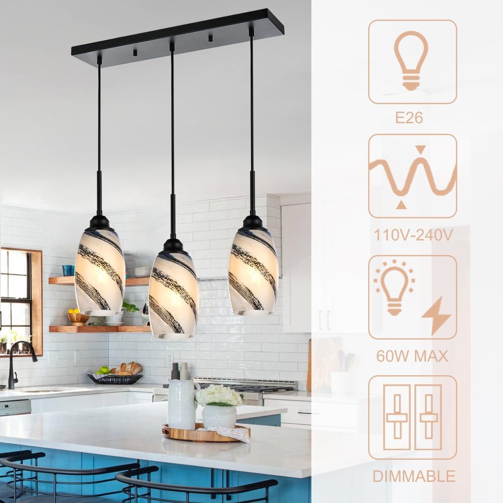 3 light kitchen island light black pendant light glass, metal chandelier light
