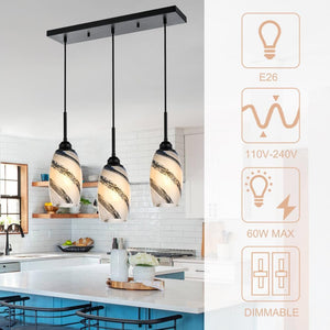 3 light kitchen island light black pendant light glass, metal chandelier light