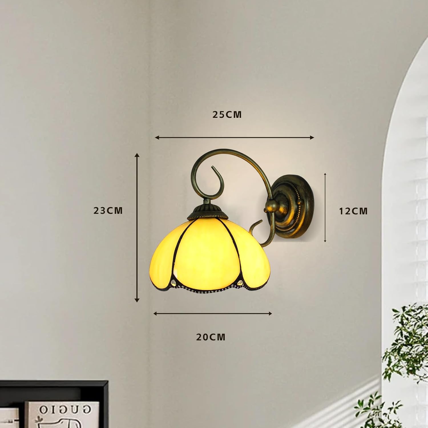 8 inch vintage wall light yellow mounted light glass, iron hardwired light