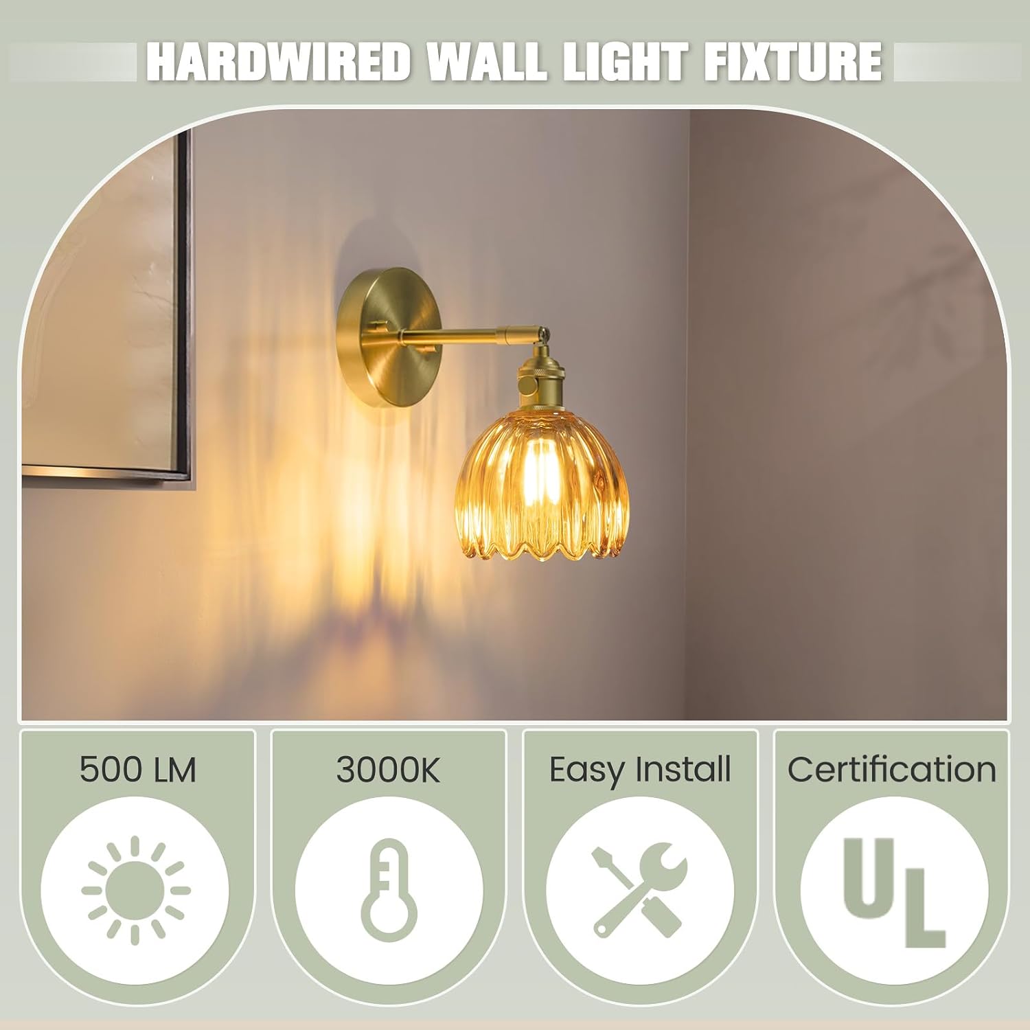 Set of 2 living room light amber wall light glass, metal porch light