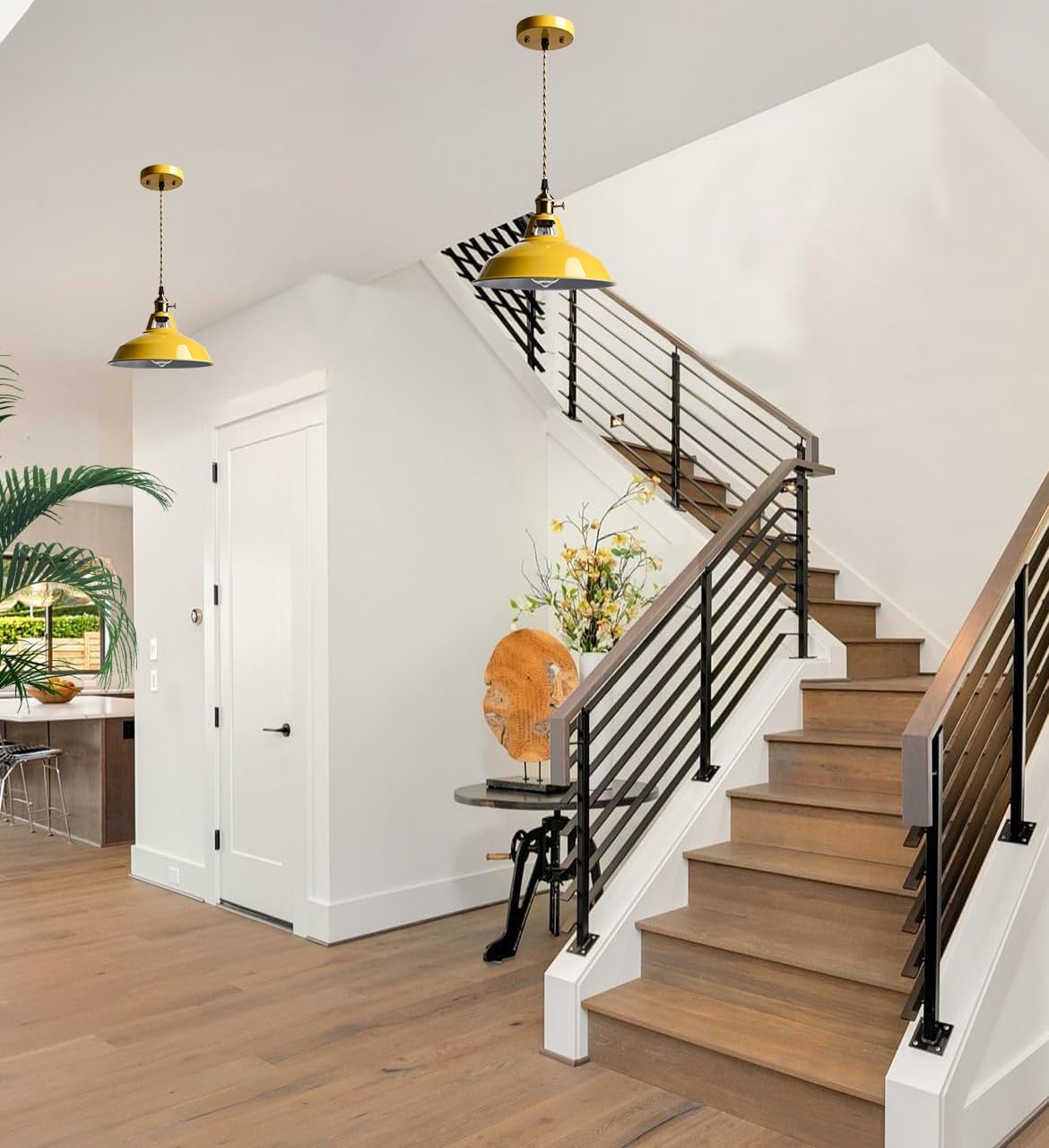 Adjustable pendant light yellow hanging light metal dining light