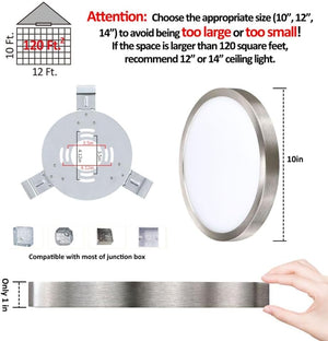 10 inch led flush mount light nickel kitchen light aluminum, glass ceiling light