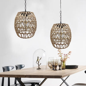 Twine hooks hanging lamp brown, beige solar light rattan, bamboo porch light