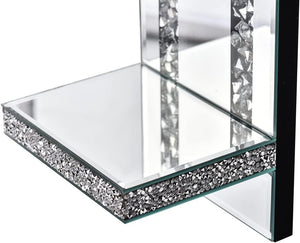 Set of 2 candle light silver wall light wood, mirror & glass decor light